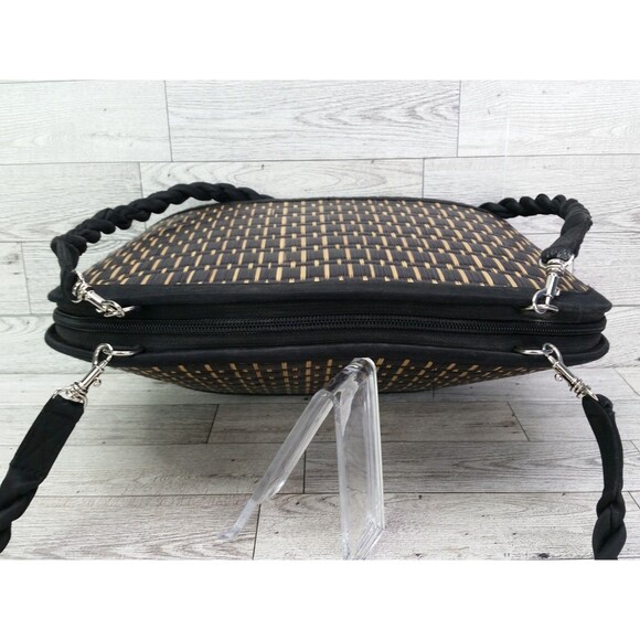 Baskets of Cambodia Crossbody Handbag Women Oval Straw Black Organizer Bag - Picture 9 of 12